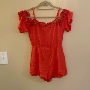 Off Shoulder Coral Romper
